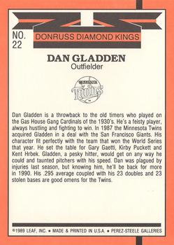 1990 Donruss - Super Diamond Kings #22 Dan Gladden Back
