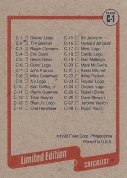 1990 Fleer - Cello / Wax Box Bottom Singles #C-1 San Francisco Giants Logo Back