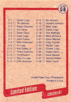 1990 Fleer - Cello / Wax Box Bottom Singles #C-9 Oakland Athletics Logo Back