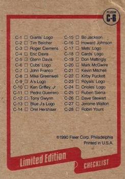 1990 Fleer - Cello / Wax Box Bottom Singles #C-6 Chicago Cubs Logo Back