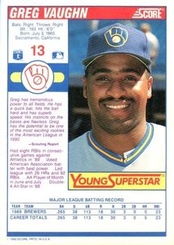 1990 Score - Young Superstars I #13 Greg Vaughn Back