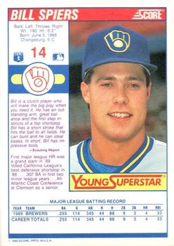 1990 Score - Young Superstars I #14 Bill Spiers Back