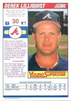 1990 Score - Young Superstars I #30 Derek Lilliquist Back