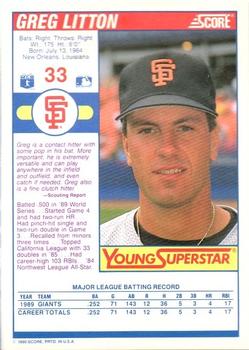1990 Score - Young Superstars I #33 Greg Litton Back