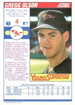 1990 Score - Young Superstars I #4 Gregg Olson Back
