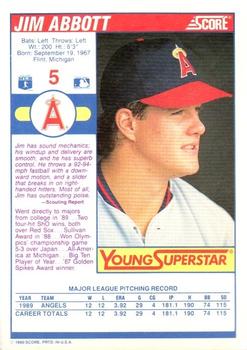 1990 Score - Young Superstars I #5 Jim Abbott Back