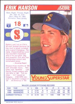 1990 Score - Young Superstars II #18 Erik Hanson Back