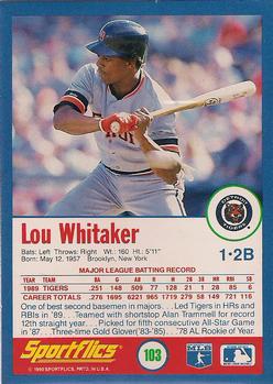 1990 Sportflics #103 Lou Whitaker Back