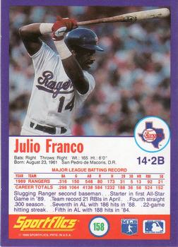 1990 Sportflics #158 Julio Franco Back