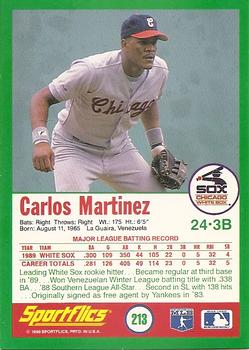 1990 Sportflics #213 Carlos Martinez Back