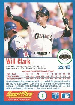 1990 Sportflics #5 Will Clark Back