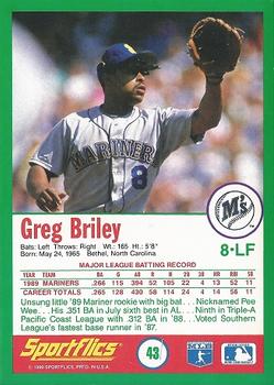 1990 Sportflics #43 Greg Briley Back