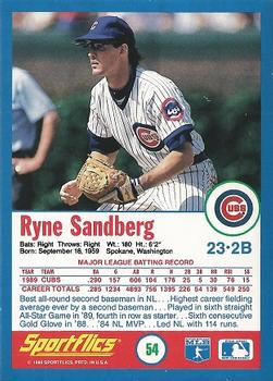1990 Sportflics #54 Ryne Sandberg Back
