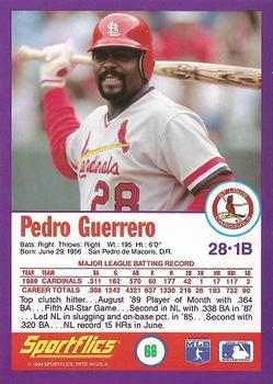 1990 Sportflics #66 Pedro Guerrero Back