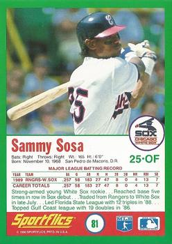 1990 Sportflics #81 Sammy Sosa Back