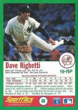 1990 Sportflics #88 Dave Righetti Back