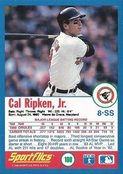 1990 Sportflics #100 Cal Ripken, Jr. Back