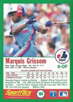 1990 Sportflics #134 Marquis Grissom Back