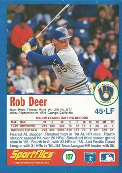 1990 Sportflics #137 Rob Deer Back