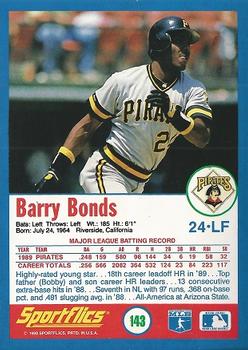 1990 Sportflics #143 Barry Bonds Back