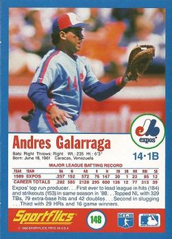 1990 Sportflics #148 Andres Galarraga Back