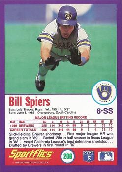 1990 Sportflics #206 Bill Spiers Back