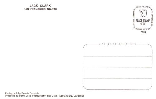 1984 Barry Colla Postcards #2184 Jack Clark Back