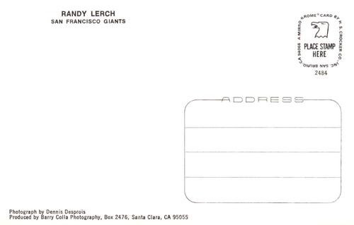 1984 Barry Colla Postcards #2484 Randy Lerch Back
