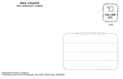 1984 Barry Colla Postcards #2884 Mike Krukow Back