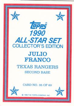 1990 Topps - 1990 All-Star Set Collector's Edition (Glossy Send-Ins) #35 Julio Franco Back