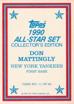 1990 Topps - 1990 All-Star Set Collector's Edition (Glossy Send-Ins) #11 Don Mattingly Back