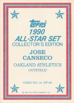 1990 Topps - 1990 All-Star Set Collector's Edition (Glossy Send-Ins) #31 Jose Canseco Back