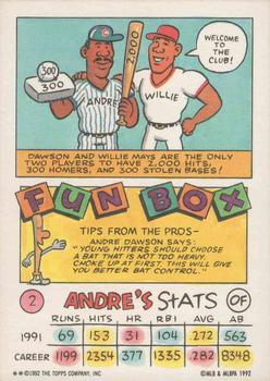 1992 Topps Kids #2 Andre Dawson Back