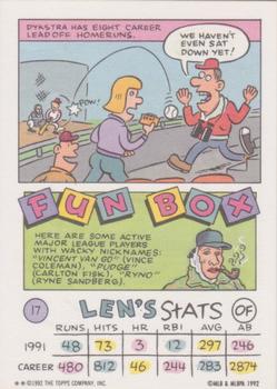 1992 Topps Kids #17 Len Dykstra Back
