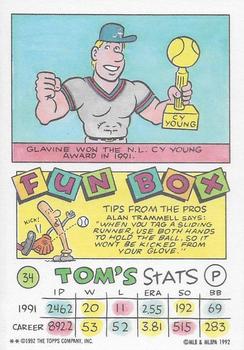 1992 Topps Kids #34 Tom Glavine Back