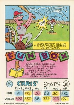 1992 Topps Kids #39 Chris Sabo Back