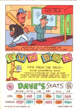 1992 Topps Kids #96 Dave Winfield Back