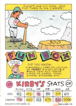 1992 Topps Kids #109 Kirby Puckett Back