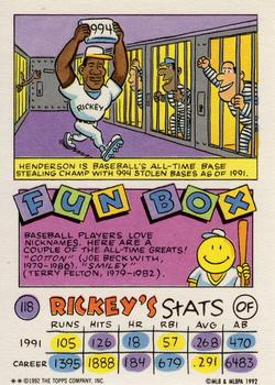 1992 Topps Kids #118 Rickey Henderson Back