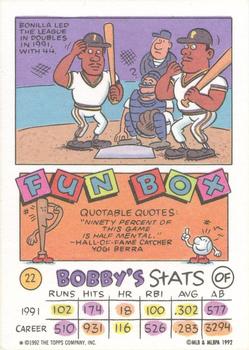 1992 Topps Kids #22 Bobby Bonilla Back