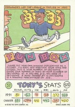 1992 Topps Kids #57 Tony Fernandez Back
