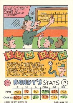 1992 Topps Kids #126 Randy Johnson Back