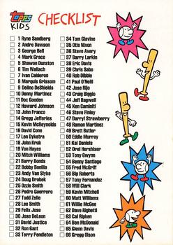 1992 Topps Kids #NNO Checklist Front