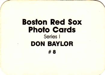 1986 Boston Red Sox Photo Cards (unlicensed) #8 Don Baylor Back