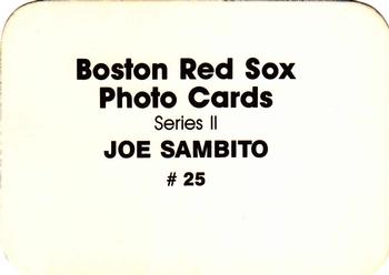 1986 Boston Red Sox Photo Cards (unlicensed) #25 Joe Sambito Back