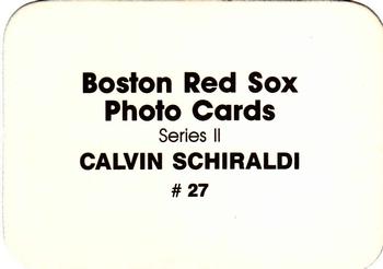 1986 Boston Red Sox Photo Cards (unlicensed) #27 Calvin Schiraldi Back