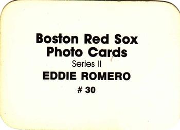 1986 Boston Red Sox Photo Cards (unlicensed) #30 Eddie Romero Back