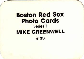 1986 Boston Red Sox Photo Cards (unlicensed) #33 Mike Greenwell Back