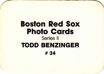 1986 Boston Red Sox Photo Cards (unlicensed) #34 Todd Benzinger Back
