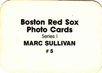 1986 Boston Red Sox Photo Cards (unlicensed) #5 Marc Sullivan Back